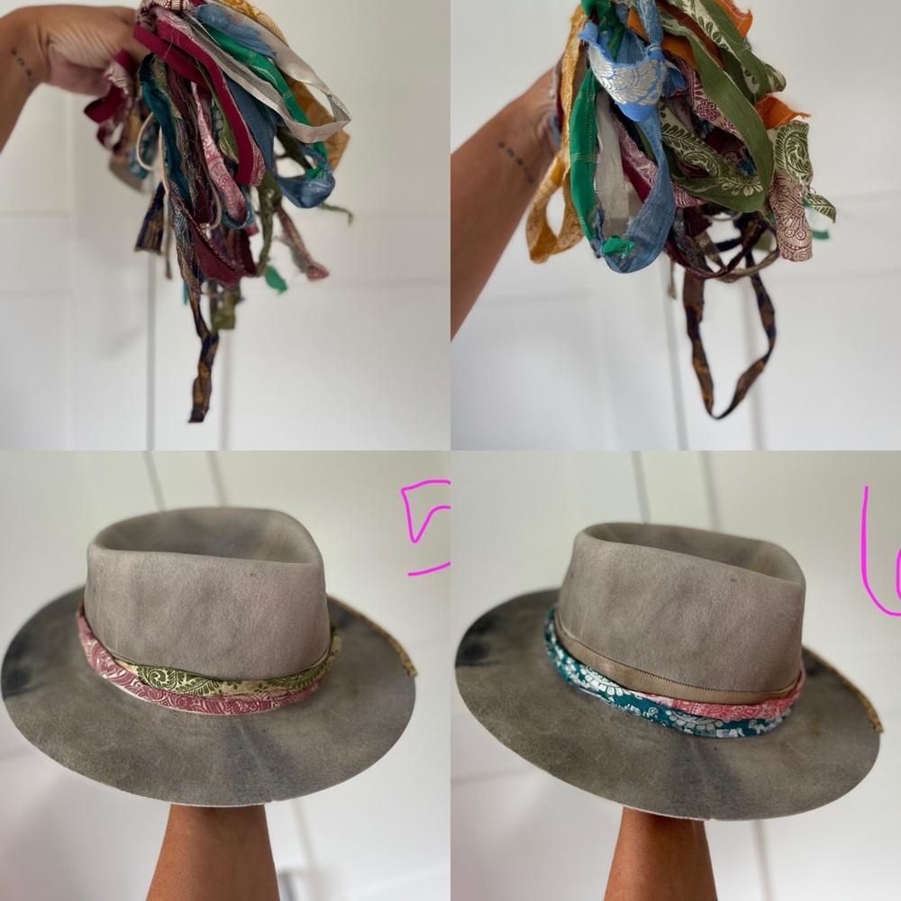 Hat band ribbon puggaree Border Recycled sari Silk each unique swag crown brim